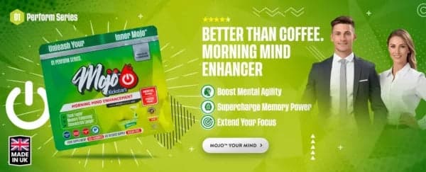 Mojo Kickstart — polepszacz umysłu na poranek — lepszy niż kawa, wzmacniacz umysłu na poranek: zwiększ sprawność mentalną, przyśpiesz moc pamięci, wydłuż swoją koncentrację. Dodaj Mojo do swojego umysłu.