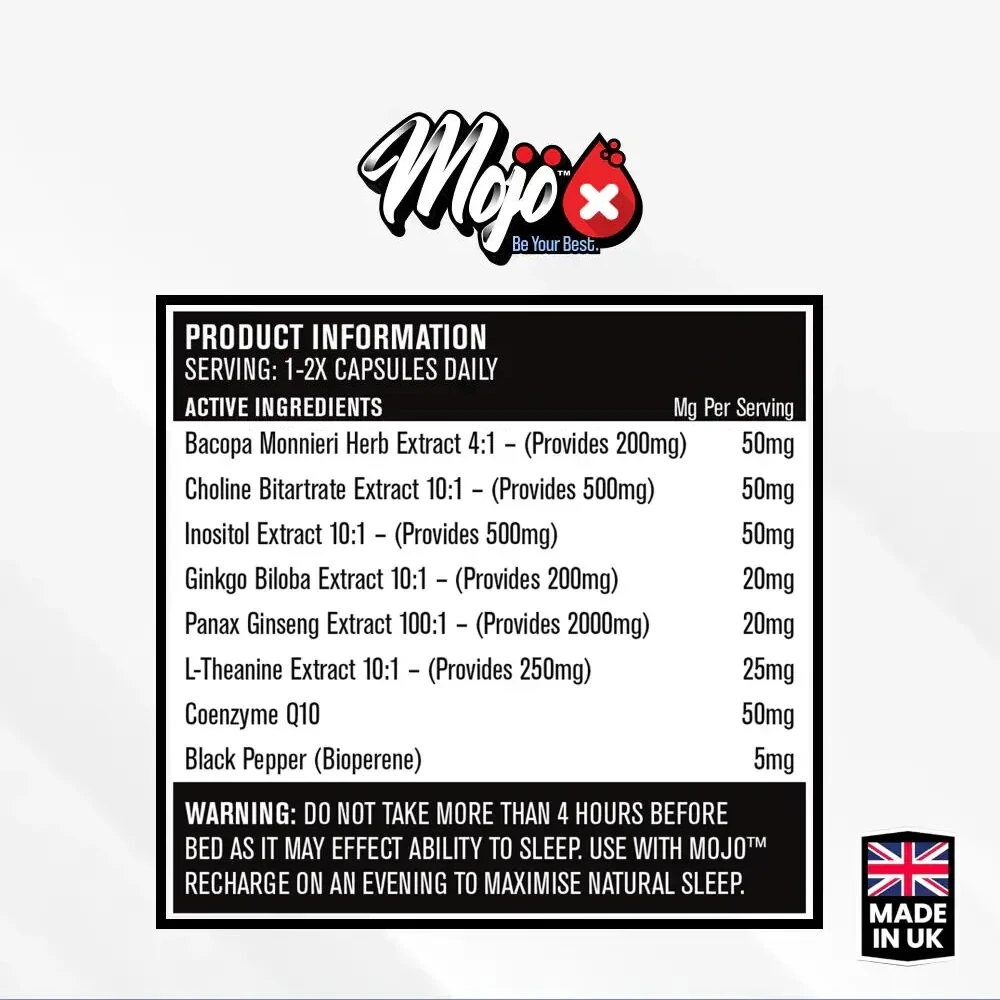 MOJO supplement facts label